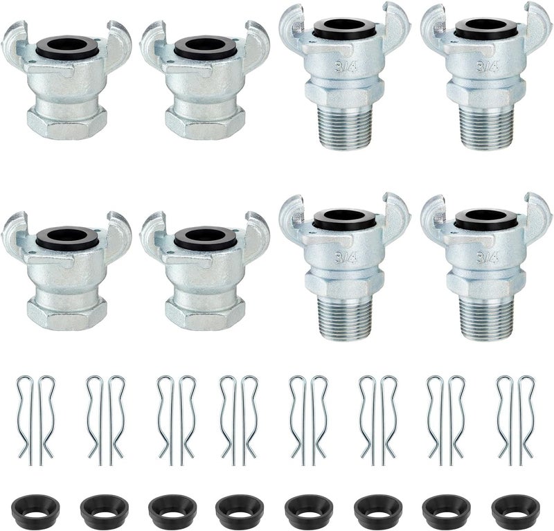 Venussar 8PCS 3/4'' NPT Iron Air Hose Fitting, Universal Coupling Chicago Fitting 3/4'' for Male End, Female End - Image 1